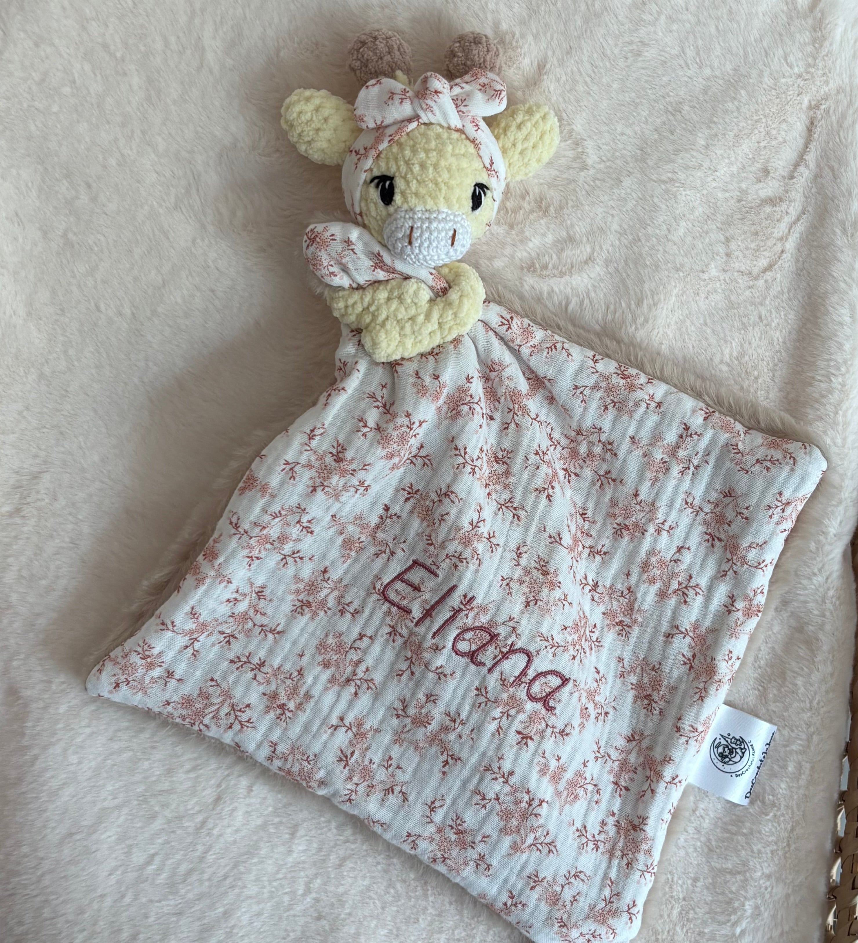 Doudou girafe ancienne version avec bandeau cheveux